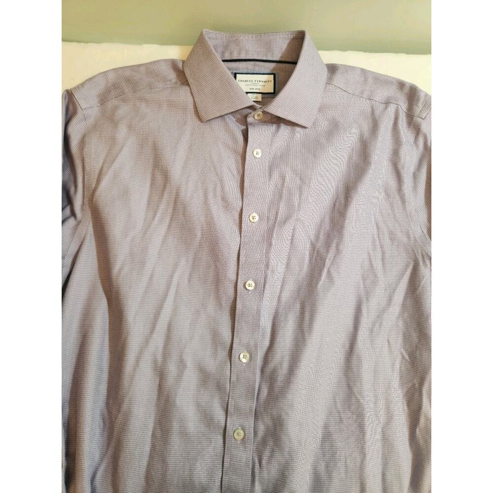 Charles Tyrwhitt 100% Cotton Shirt Mens 17 34 Large Purple Geometric Long Sleeve - Picture 2 of 12